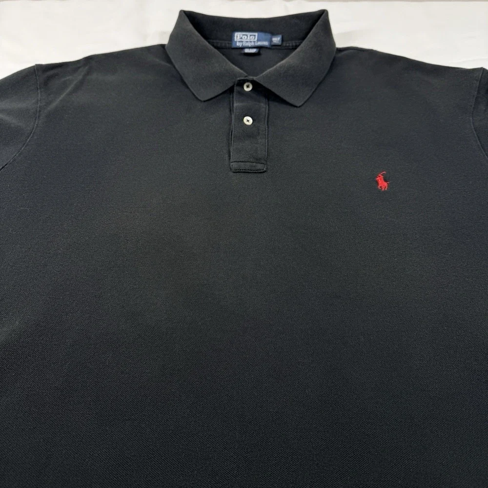 Vintage Polo Ralph Lauren Polo Shirt Mens 3XLT Black Pique Pony Golf Preppy 90s
